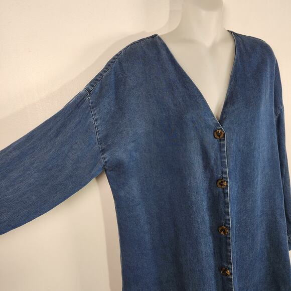 Soft Surroundings Womens Wendy Button Tunic Shirt Blue Chambray Denim V Neck Med - Picture 4 of 12